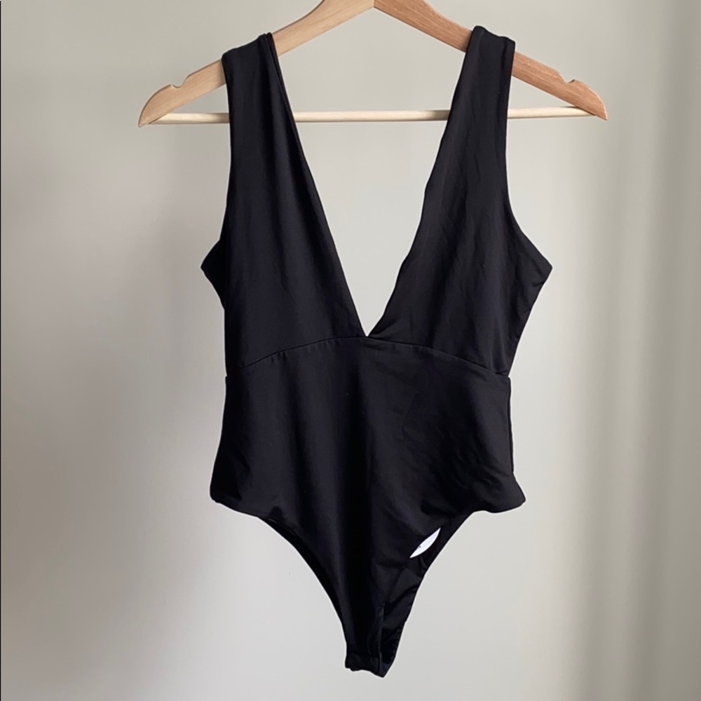 Black Deep V Bodysuit